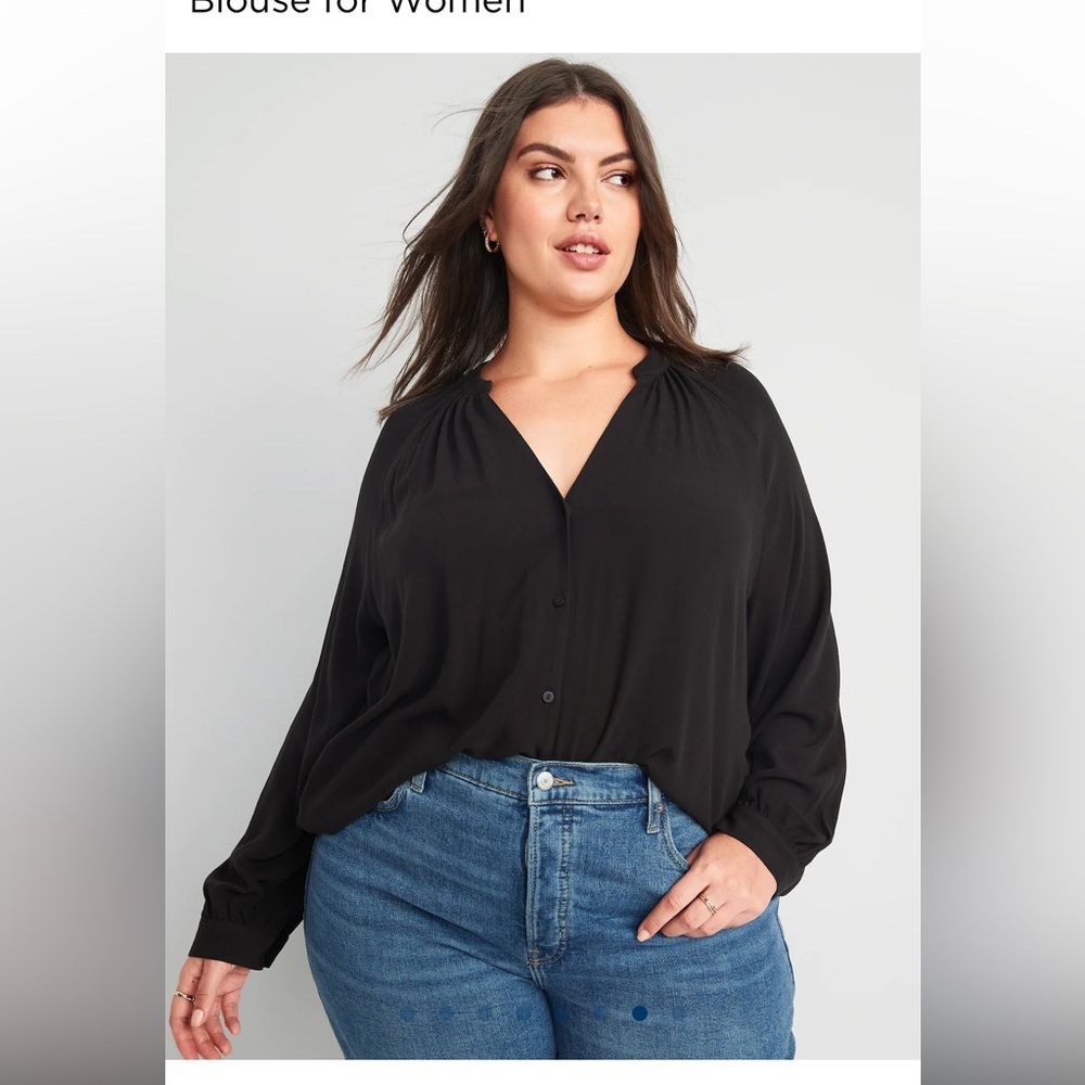 Old Navy Split-Neck Long-Sleeve Button-Front Blouse - Black